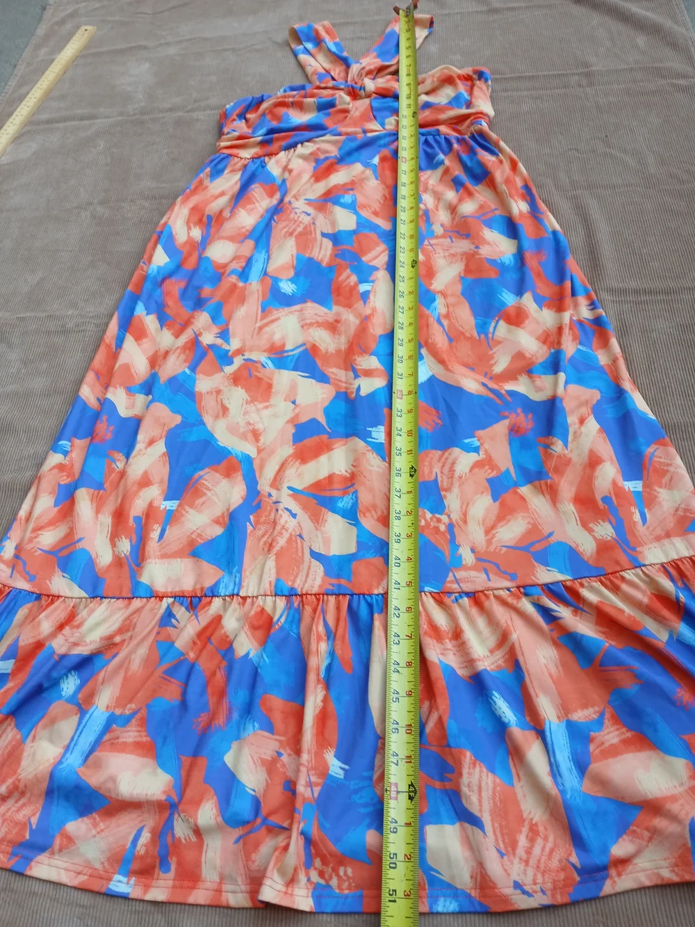 GRACE KARIN Criss Cross Halter Floral Maxi Dress Orange Blue Size L with Pockets - Picture 11 of 14
